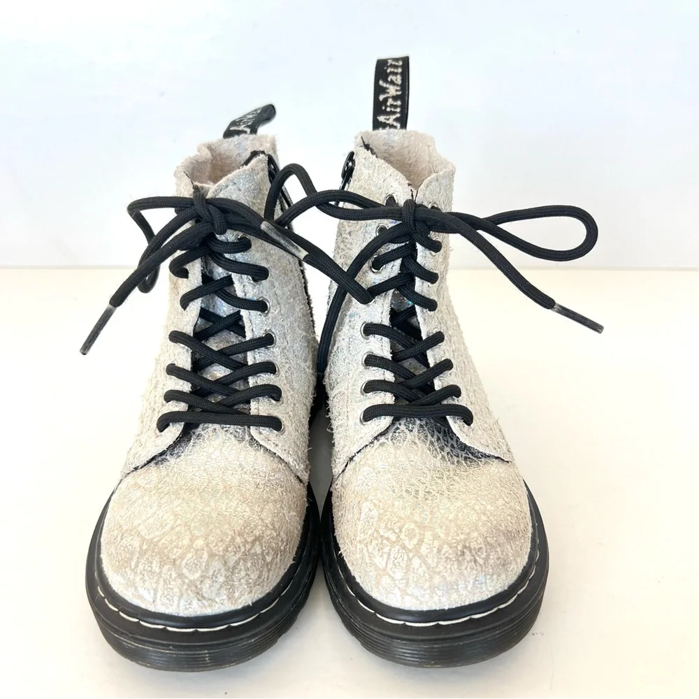 DR. MARTEN 1460 Pascal White Snake Suede Metallic Zip Ankle Boots Sz 12 (girls)